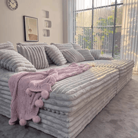 Oversized Modular Floor Sofa – Plush Ribbed Velvet Sectional Couch with Adjustable Cushions – Lounge Seating for Living Room, Home Theater, or Studio