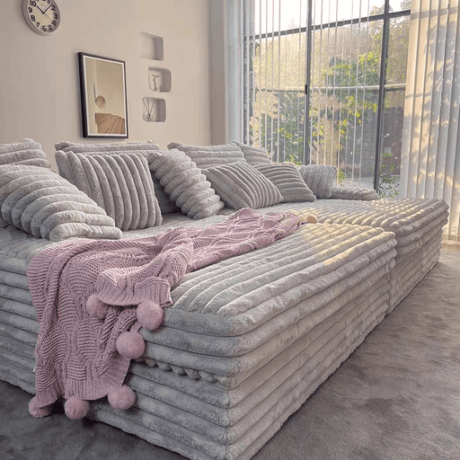 Oversized Modular Floor Sofa – Plush Ribbed Velvet Sectional Couch with Adjustable Cushions – Lounge Seating for Living Room, Home Theater, or Studio