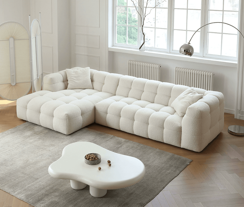 Modern Modular Tufted Sectional Sofa – Cloud Style Bouclé Upholstery, L-Shaped