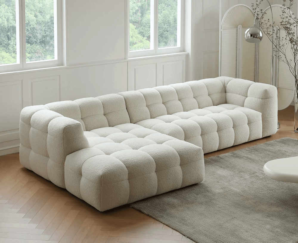 Modern Modular Tufted Sectional Sofa – Cloud Style Bouclé Upholstery, L-Shaped