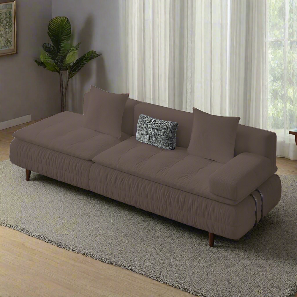 Straight-Line Modern Sofa – Plush Deep-Seat Lounge Couch with Armrest Pillows & Minimalist Design