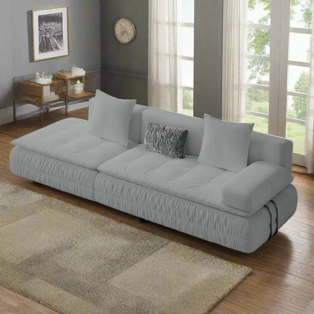 Straight-Line Modern Sofa – Plush Deep-Seat Lounge Couch with Armrest Pillows & Minimalist Design
